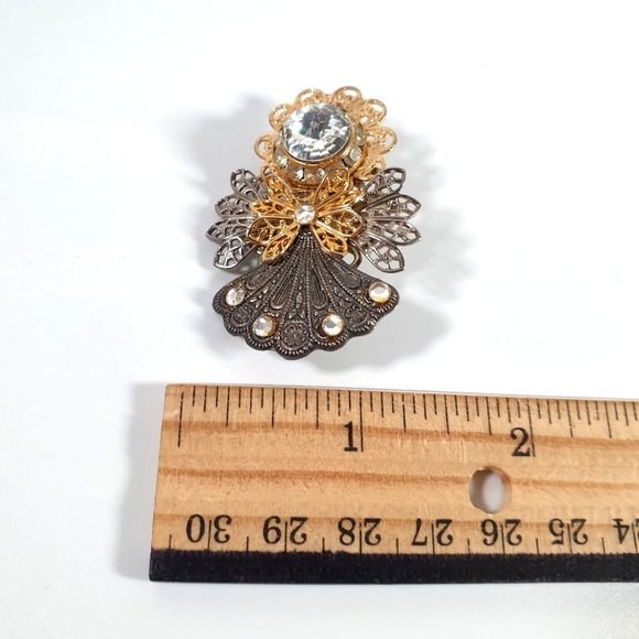 Guardian Angel Handmade Vintage Pin Brooch Rhinestone 2" Fashion Jewelry - Picture 4 of 4